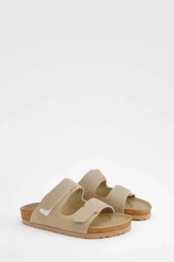 Sandals*boohoo Adjustable Strap Footbed Sliders taupe