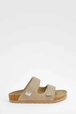 Sandals*boohoo Adjustable Strap Footbed Sliders taupe
