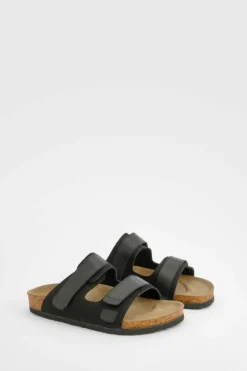 Sandals*boohoo Adjustable Strap Footbed Sliders black