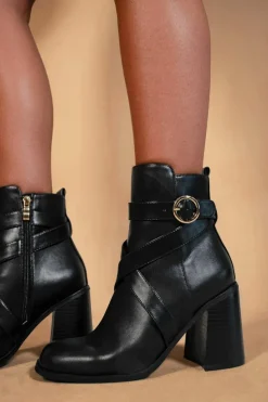 Heeled Boots|Ankle Boots*Where's That From Aislinn' Block Heel Ankle Boots With Zip And Buckle Detail Black