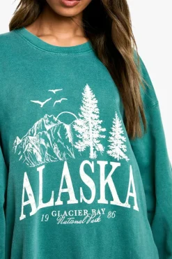 Sweatshirts|Hoodies & Sweatshirts*boohoo Alaska Slogan Oversized Sweatshirt forest