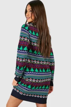 Jumper Dresses|Jumper Dresses*boohoo All Over Fairisle Christmas Jumper Dress navy