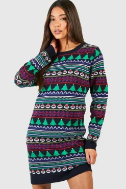 Jumper Dresses|Jumper Dresses*boohoo All Over Fairisle Christmas Jumper Dress navy