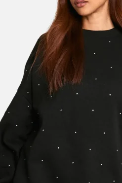 Sweatshirts|Hoodies & Sweatshirts*boohoo All Over Rhinestone Crew Neck Oversized Sweatshirt black