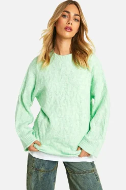 Oversized Jumpers|Jumpers*boohoo All Over Soft Knit Cable Obersized Jumper mint