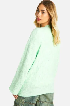 Oversized Jumpers|Jumpers*boohoo All Over Soft Knit Cable Obersized Jumper mint