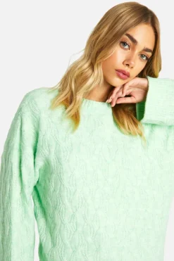 Oversized Jumpers|Jumpers*boohoo All Over Soft Knit Cable Obersized Jumper mint