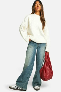 Oversized Jumpers*boohoo All Over Soft Knit Cable Oversized Jumper cream