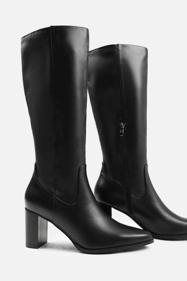 Heeled Boots|All Boots*Where's That From Alpha' Block Heel Knee High Boots With Stitch Detail Black