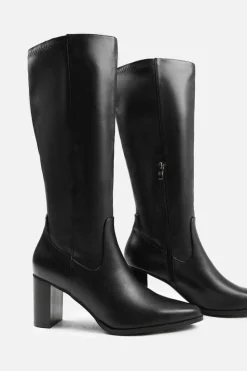 Heeled Boots|All Boots*Where's That From Alpha' Stretch Wide Calf Block Heel Knee High Boots With Stitch Detail Black