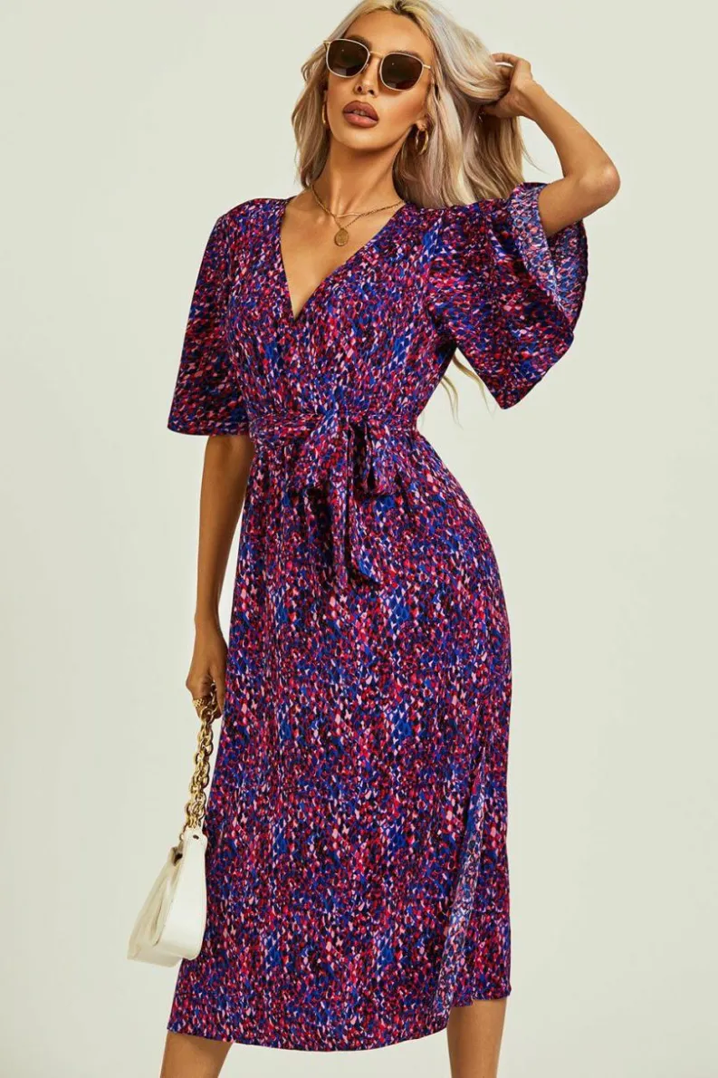 Wrap Dresses|Midi Dresses*FS Collection Angel Sleeve Wrap Top Midi Dress Blue