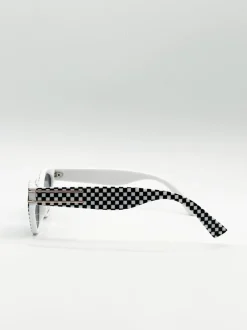 Sunglasses*SVNX Angular Sunglasses in and White Check Black
