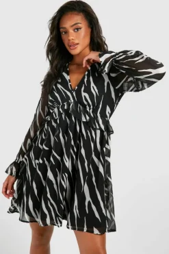 Smock Dresses|Mini Dresses*boohoo Animal Print Chiffon Smock Dress black