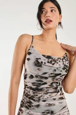 Midi Dresses*Pink Vanilla Animal Print Mesh Midi Dress Brown