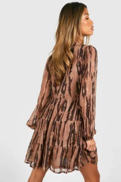 Smock Dresses|Mini Dresses*boohoo Animal Print Tiered Chiffon Smock Dress brown