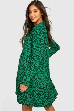 Smock Dresses|Shirt Dresses*boohoo Animal Smock Shirt Dress green