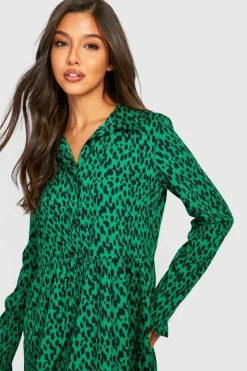 Smock Dresses|Shirt Dresses*boohoo Animal Smock Shirt Dress green