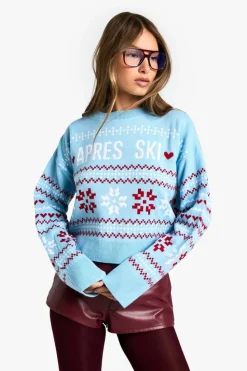 Jumpers*boohoo Apres Ski Christmas Crop Jumper blue