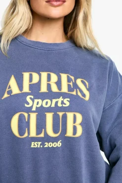 Sweatshirts|Hoodies & Sweatshirts*boohoo Apres Sports Club Slogan Overdyed Oversized Sweatshirt navy