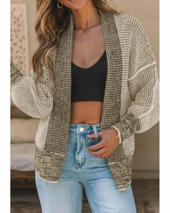 Cardigans*Azura Exchange Apricot Chunky Waffle Knit Oversized Collar Cardigan Beige