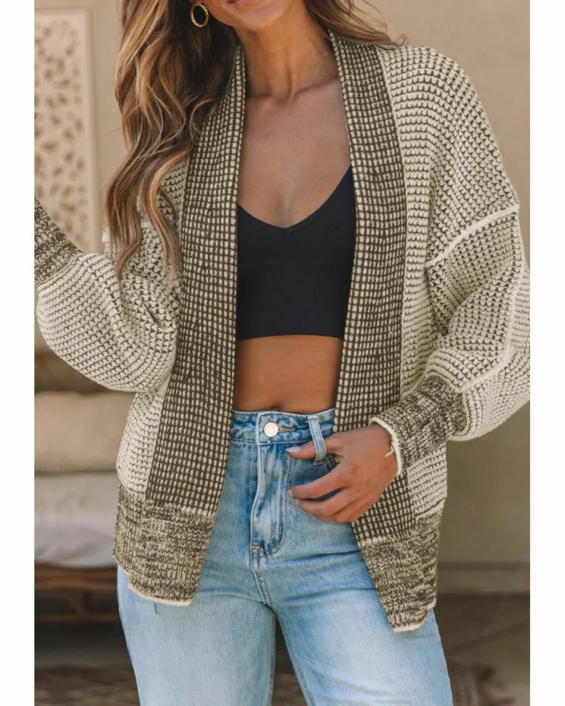 Cardigans*Azura Exchange Apricot Chunky Waffle Knit Oversized Collar Cardigan Beige