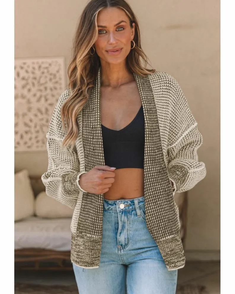 Cardigans*Azura Exchange Apricot Chunky Waffle Knit Oversized Collar Cardigan Beige
