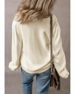 Cardigans*Azura Exchange Apricot Pleated Sleeve Hollow Detail Button Sweater Cardigan Beige