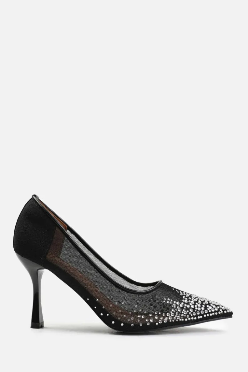 Heels*Where's That From Aralyn' Court Shoe With Diamante Detailing Black