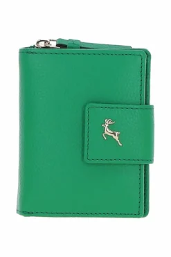 Handbags*Ashwood Leather Arte in Pelle' RFID Secure Leather Wallet/Purse with Zip and Stud Closure Green
