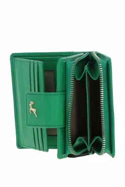 Handbags*Ashwood Leather Arte in Pelle' RFID Secure Leather Wallet/Purse with Zip and Stud Closure Green