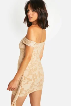 Bodycon Dresses*boohoo Assymetric Burnout Mesh Ruffle Mini Dress stone