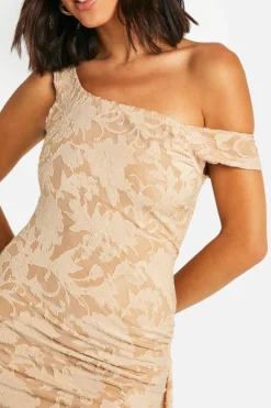 Bodycon Dresses*boohoo Assymetric Burnout Mesh Ruffle Mini Dress stone