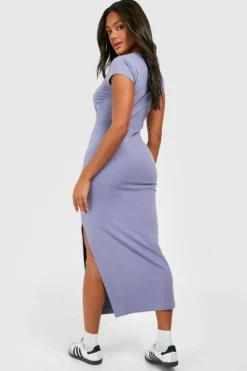 Bodycon Dresses*boohoo Assymetric Cap Sleeve Ruched Modal Midaxi Dress blue