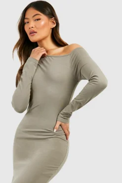 Bodycon Dresses*boohoo Assymetric Long Sleeve Maxi Dress khaki