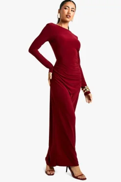 Maxi Dresses|Dresses*boohoo Asymmetric Cut Out Backless Maxi Slinky Dress burgundy