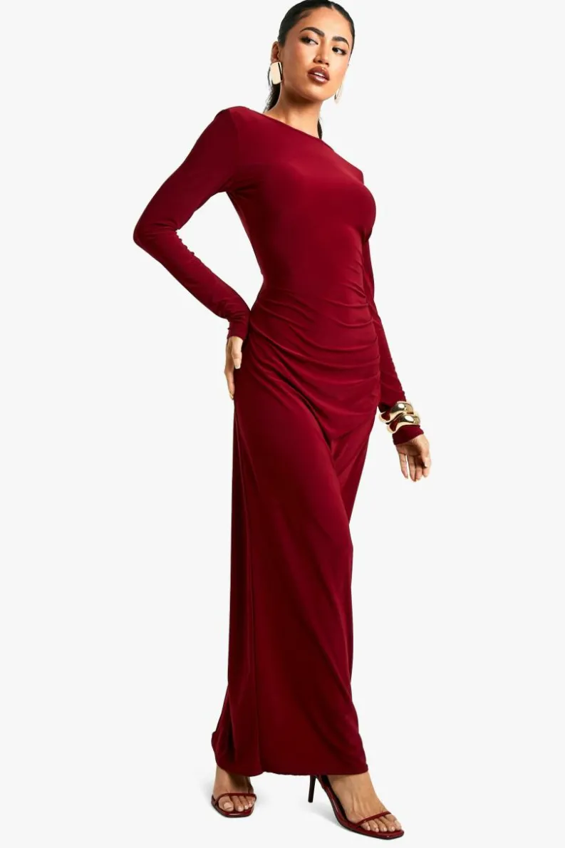 Maxi Dresses|Dresses*boohoo Asymmetric Cut Out Backless Maxi Slinky Dress burgundy