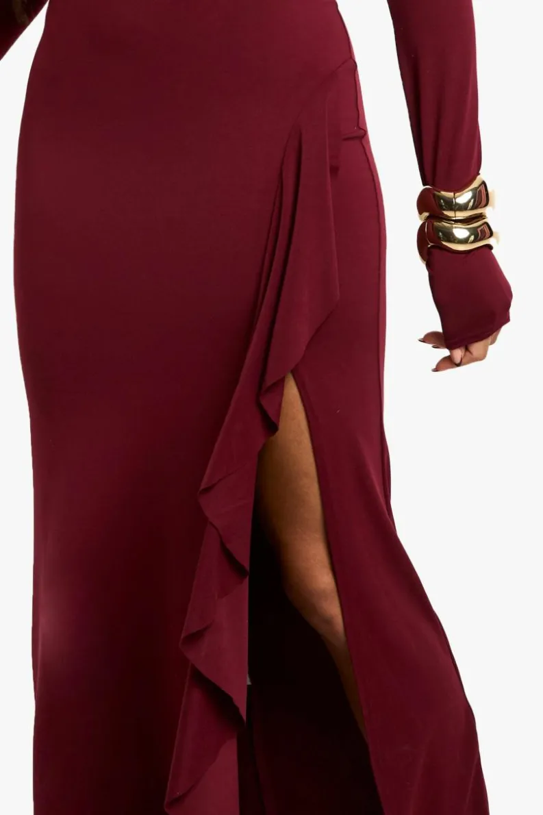 Maxi Dresses|Long Sleeve Dresses*boohoo Asymmetric Long Sleeve Maxi Dress burgundy