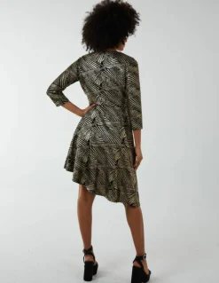 Wrap Dresses*Blue Vanilla Asymmetric Metallic Animal Foil Wrap Dress Gold