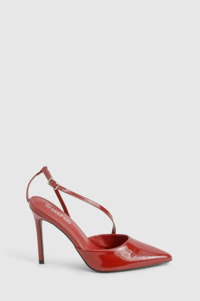 Heels*boohoo Asymmetric Patent Court Heels cherry