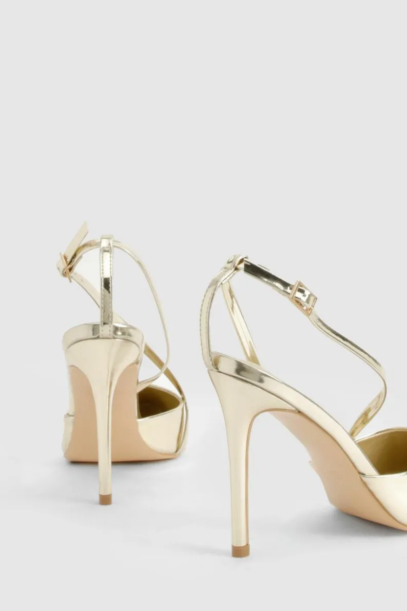 Heels*boohoo Asymmetric Patent Court Heels gold