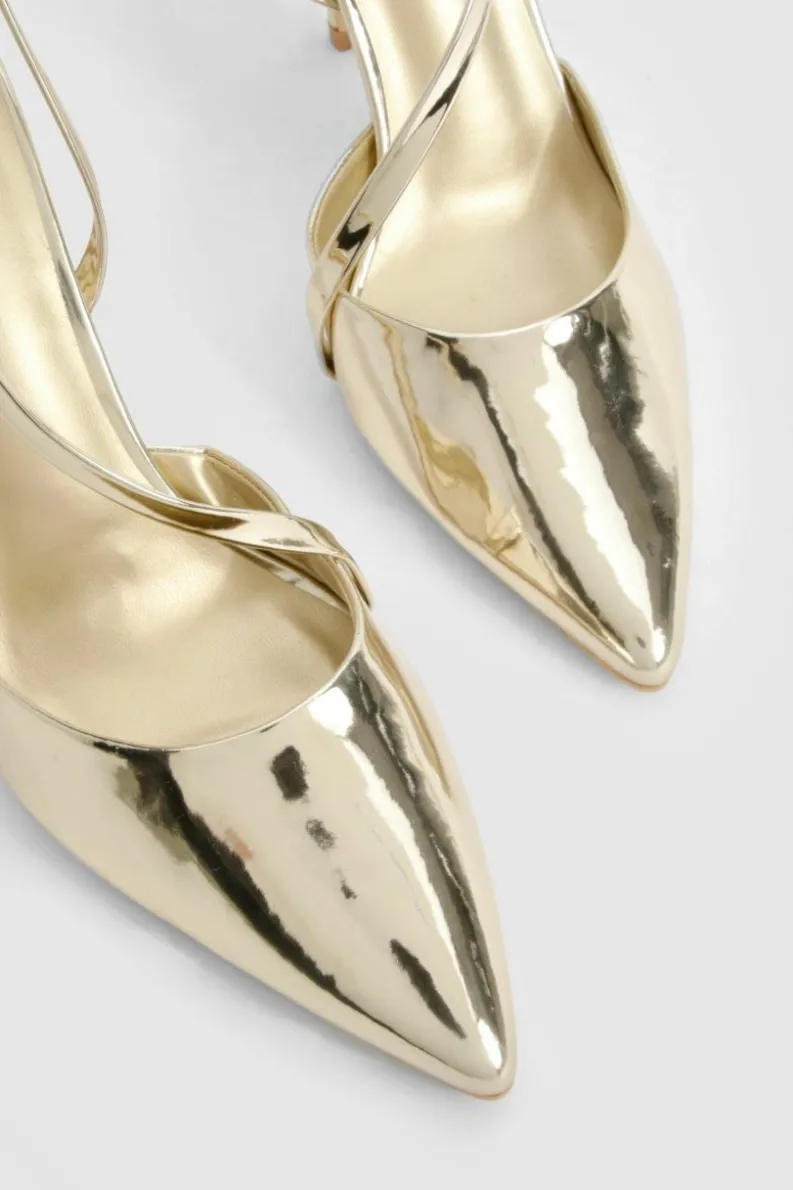 Heels*boohoo Asymmetric Patent Court Heels gold