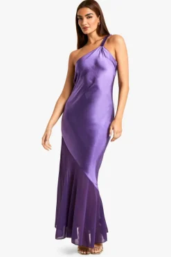 Maxi Dresses*boohoo Asymmetric Satin and Chiffon Mix Maxi Dress purple