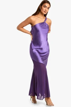 Maxi Dresses*boohoo Asymmetric Satin and Chiffon Mix Maxi Dress purple