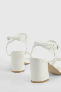 Heels*boohoo Asymmetric Strappy Detail Two Part Block Heels white