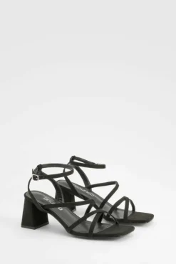Heels*boohoo Asymmetric Strappy Low Block Heels black