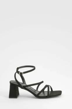 Heels*boohoo Asymmetric Strappy Low Block Heels black