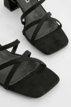 Heels*boohoo Asymmetric Strappy Low Block Heels black