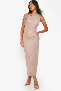 Bodycon Dresses*boohoo Asymmetric Textured Midaxi Dress mocha