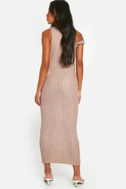 Bodycon Dresses*boohoo Asymmetric Textured Midaxi Dress mocha