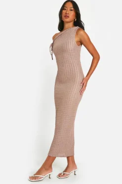 Bodycon Dresses*boohoo Asymmetric Textured Midaxi Dress mocha